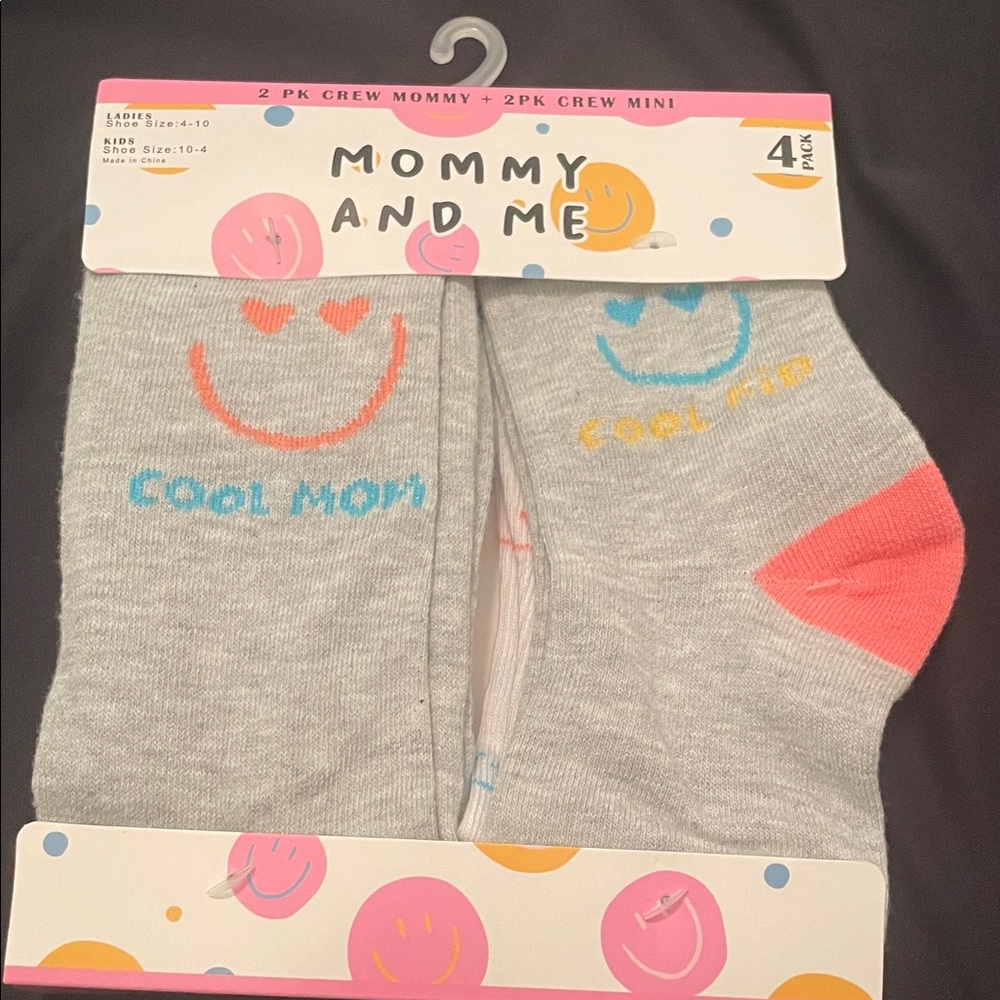 Mommy and Me - 'Cool Mom' and 'Cool Kid' Socks Set (4 Pack)